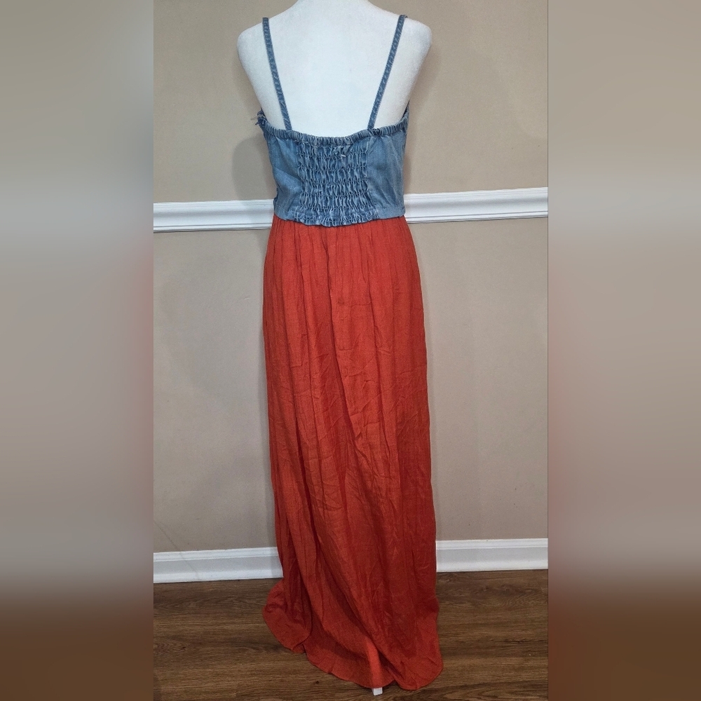 Chic Denim and Rust Maxi Dress Size Smal NWOT - Picture 6 of 15